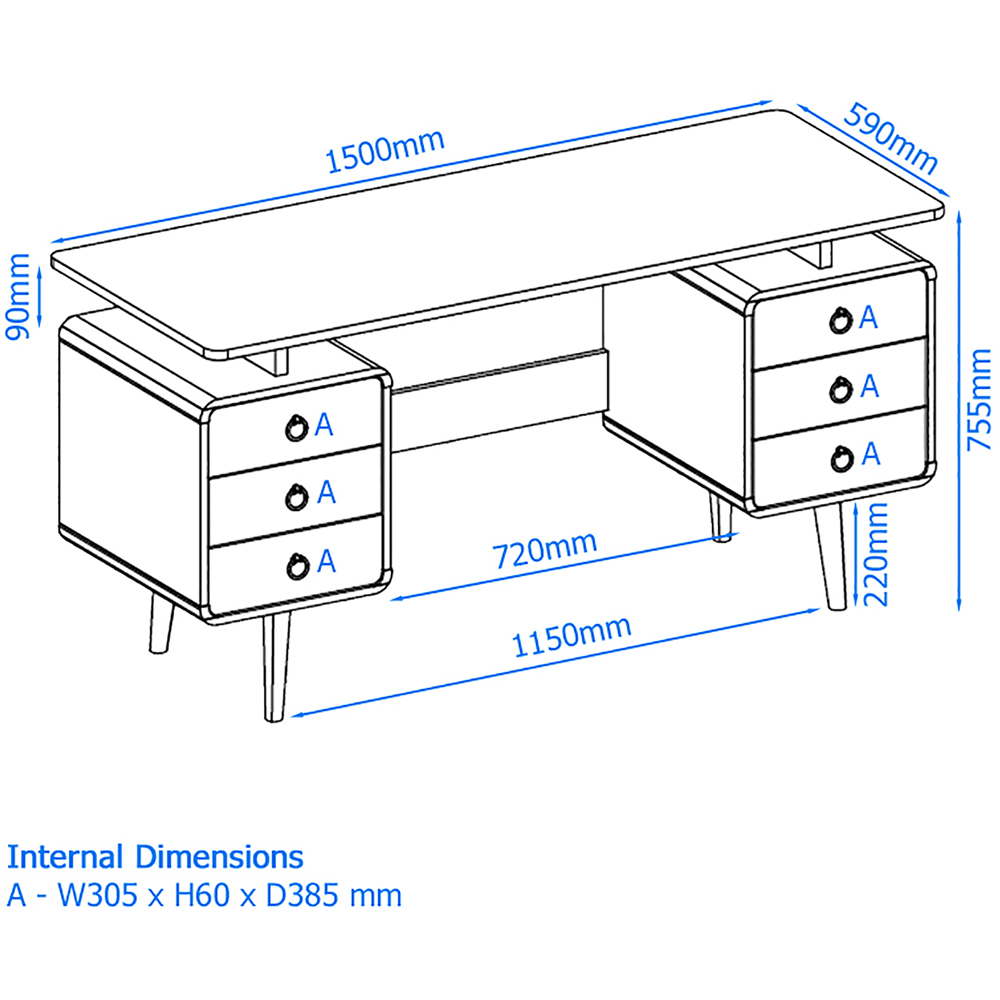 Dorel Somerset 6 Drawer Brown Office Desk Image 7