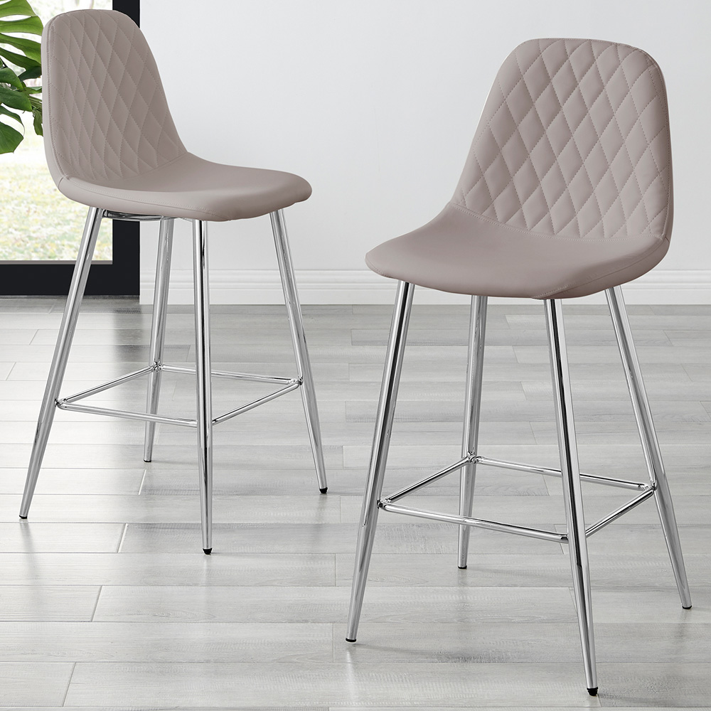 Furniturebox Solara Cappuccino and Silver Faux Leather Bar Stool Set of 2 Image 1