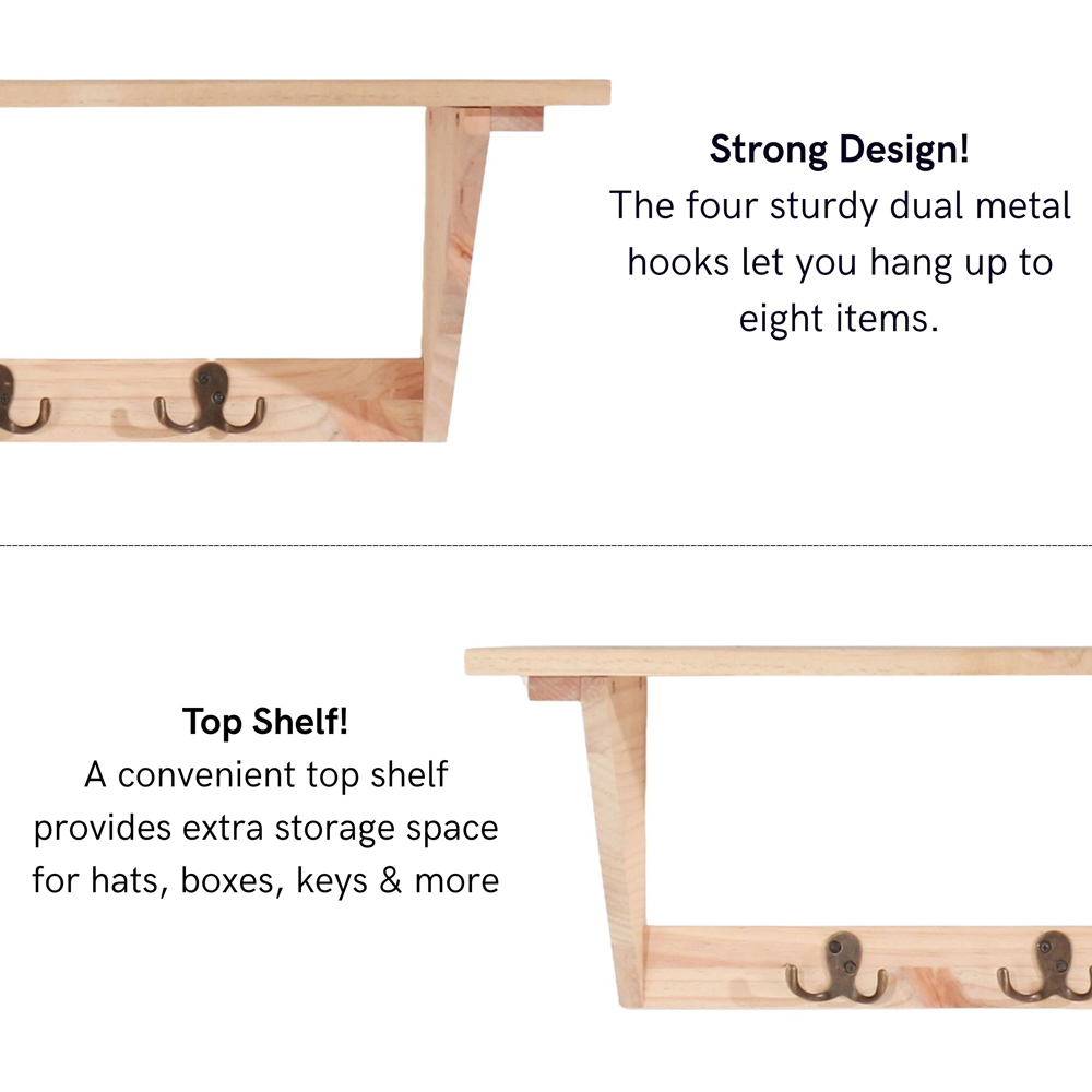 Core Products Single Shelf Solid Pine Pre-Sanded Hat and Coat Shelf Kit with Hooks Image 5