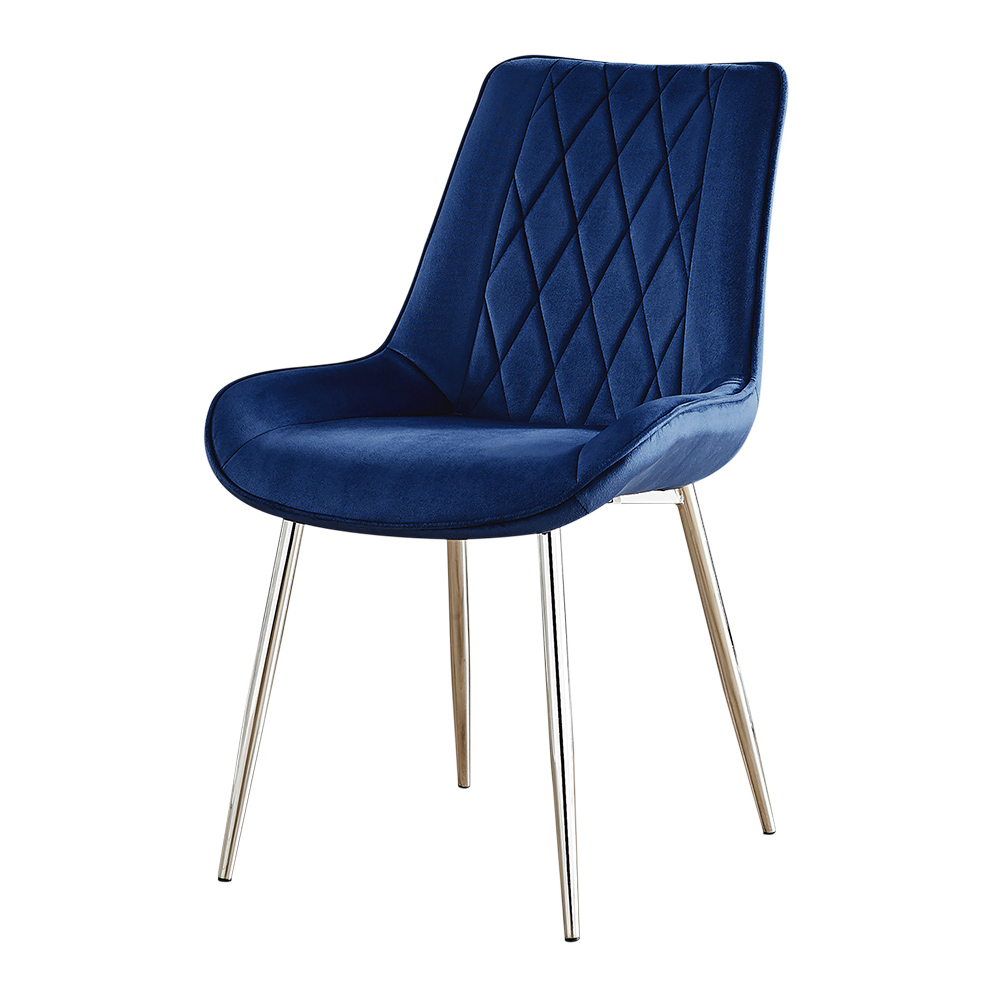 Furniturebox Cesano Set of 2 Navy Blue and Chrome Velvet Dining Chair Image 2