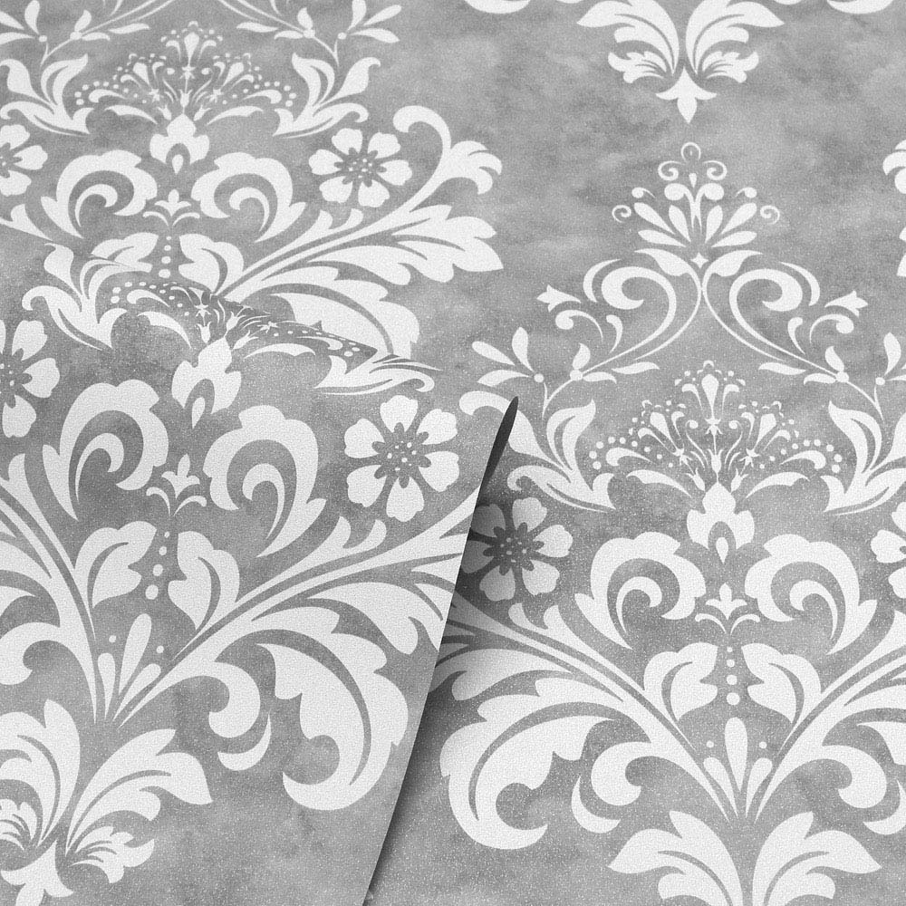 Arthouse Baroque Damask Grey and White Wallpaper Wilko