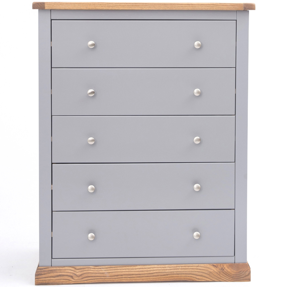 Cabinet Bits Biccari 5 Drawer Grey Chrome Knob Chest of Drawers Image 2