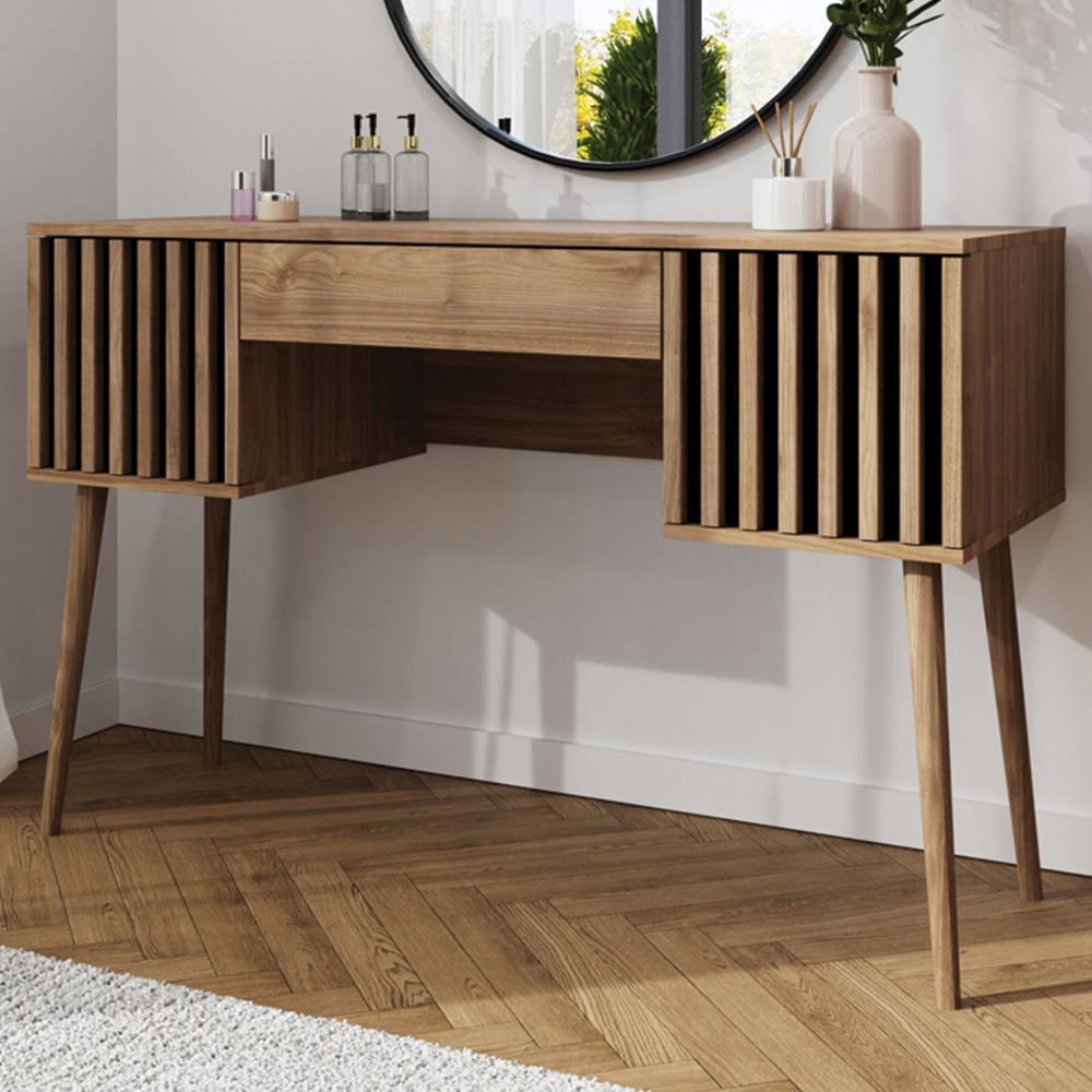 GFW Rowan 2 Door Single Drawer Slatted Desk Oak Image 1