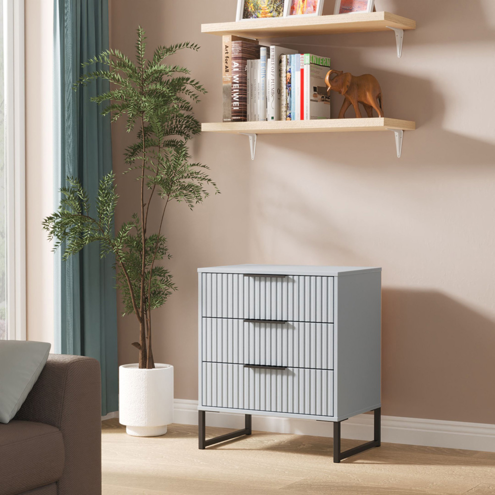 Crowndale Fluted 3 Drawer Denim Blue Midi Chest of Drawers Ready Assembled Image 7