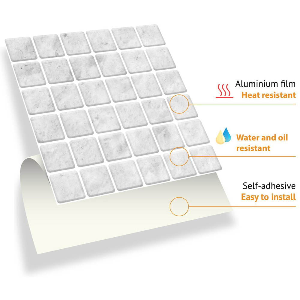 Walplus Lux Touch Light Marble Mosaic White Grey Self Adhesive Tile Sticker 24 Pack Image 5
