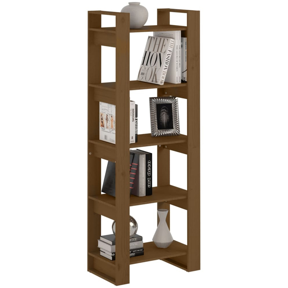 vidaXL 5 Shelf Honey Brown Solid Wood Bookcase Image 5