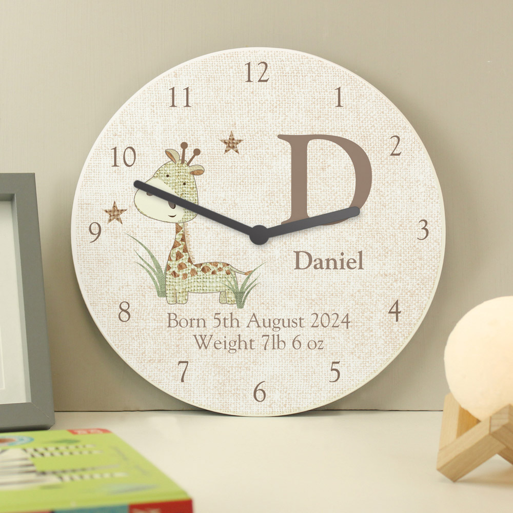 Personalised Memento Hessian Giraffe Shabby Chic Large Wooden Clock Image 2