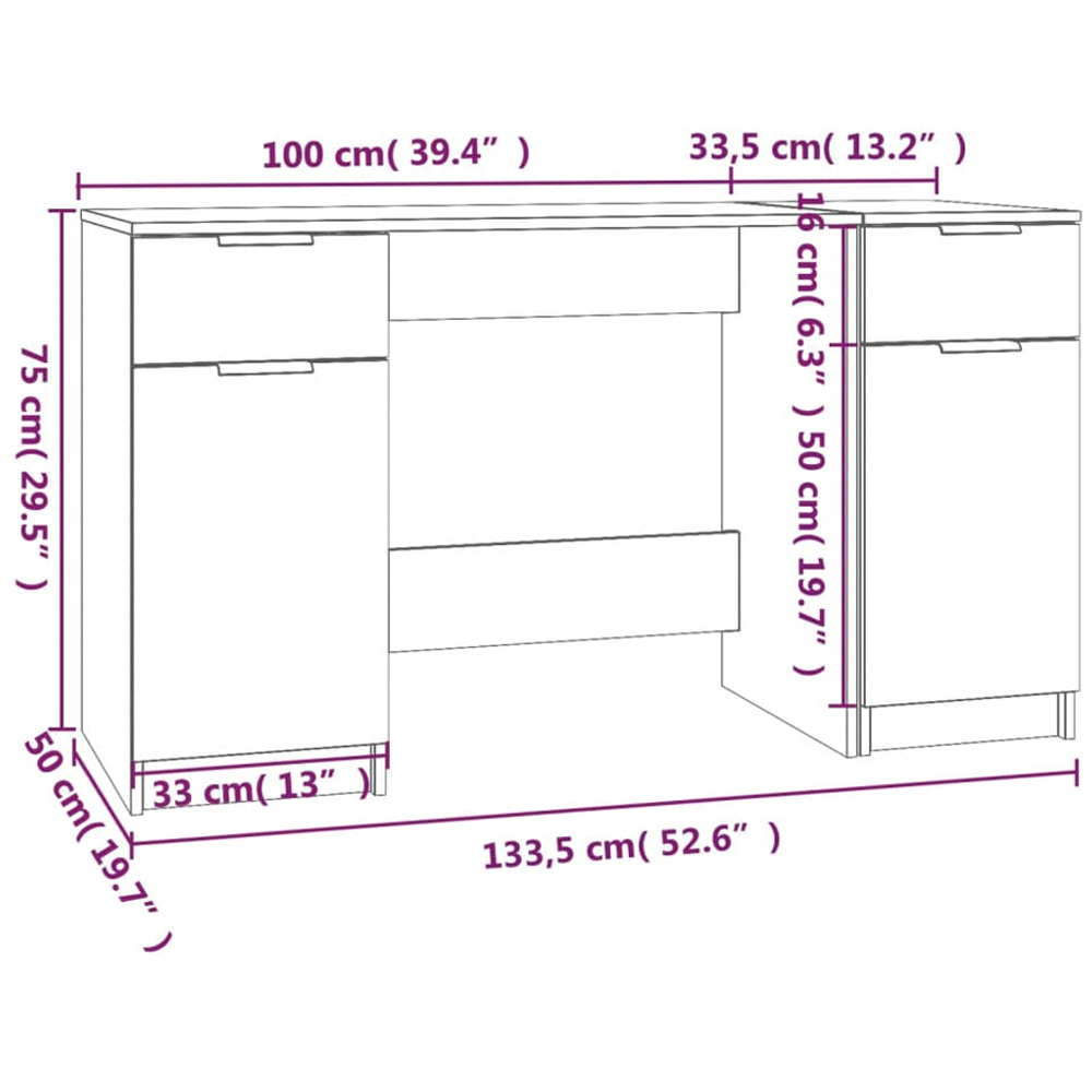 vidaXL 2 Door 2 Drawer Computer Desk White Image 6