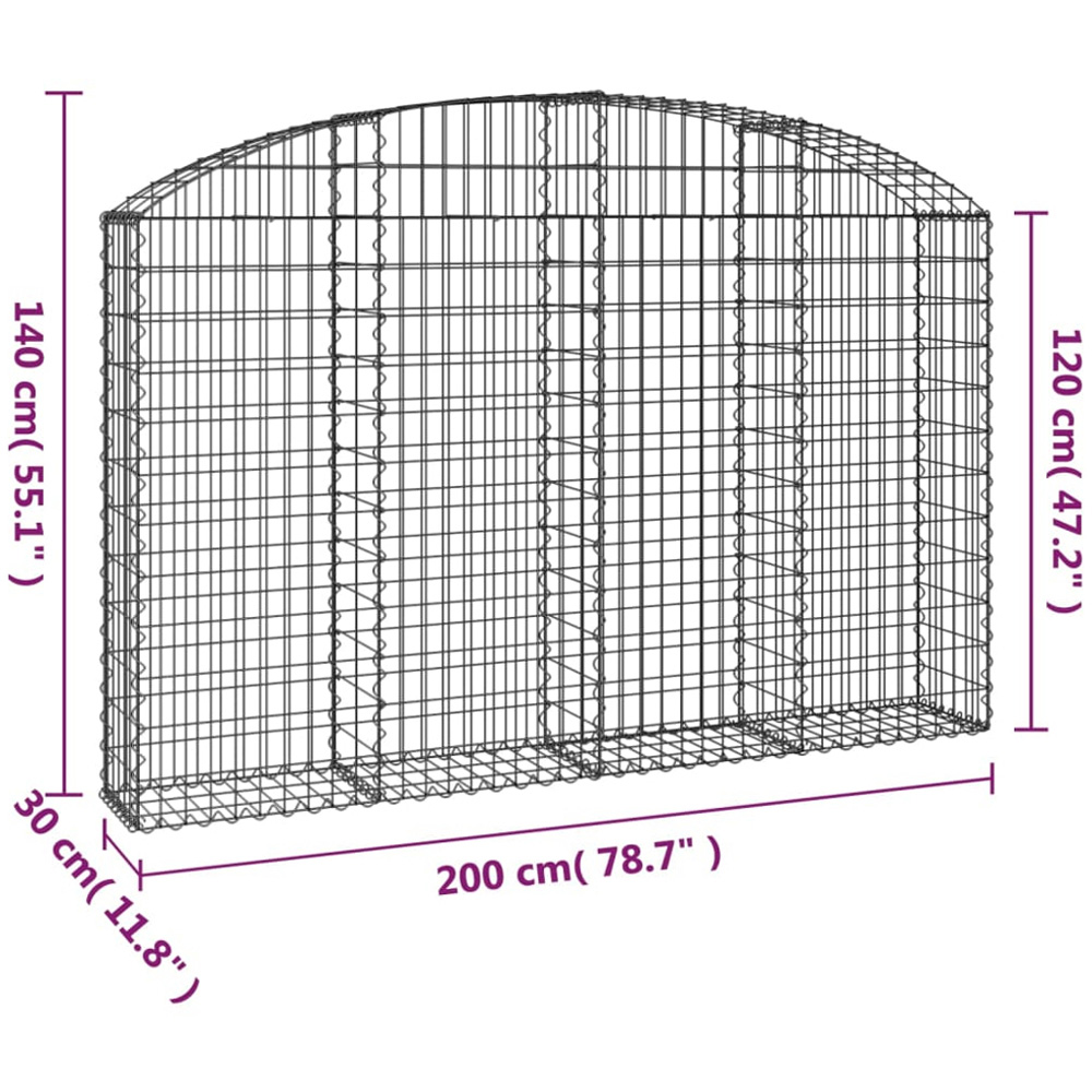 vidaXL Silver Galvanised Iron Arched Gabion Basket 200 x 30 x 120/140cm Image 4