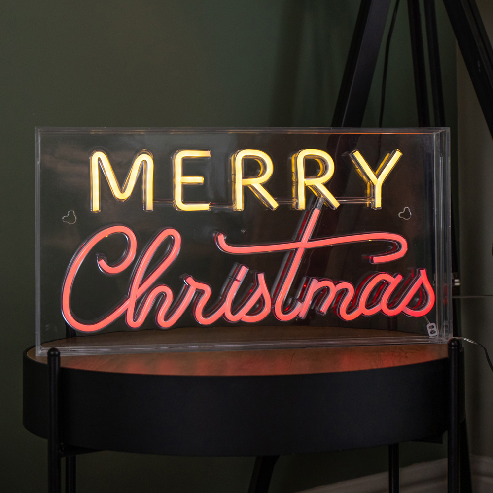 Samuel Alexander Warm White and Red LED Light Up Neon Merry Christmas Decoration Image 1