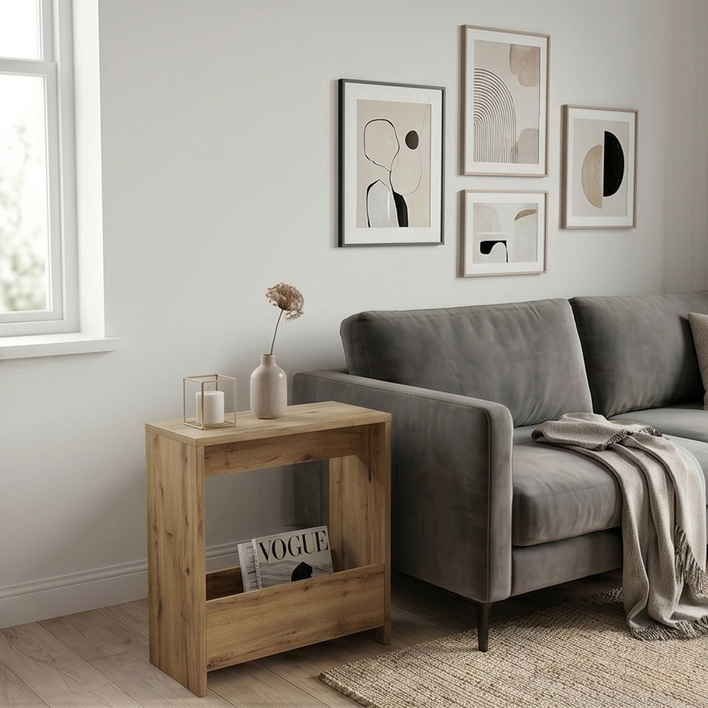 Shefa Line Focus Single Shelf Wotan Oak Slim Side Table Image 4