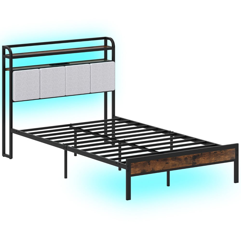 Costway Double Bed Frame with LED Light and Charging Station Image 2