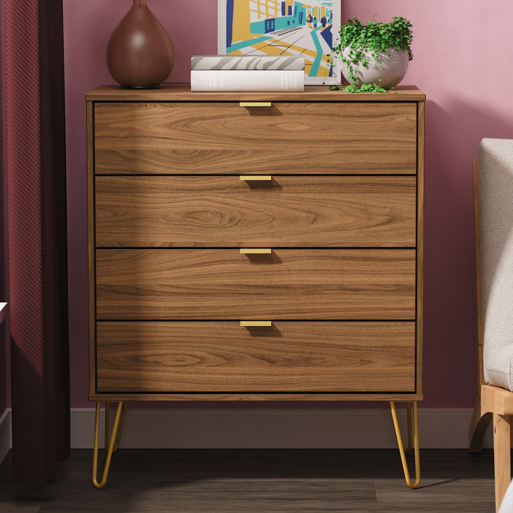 Crowndale Hong Kong 4 Drawer Carini Walnut Chest of Drawers Ready Assembled Image 1