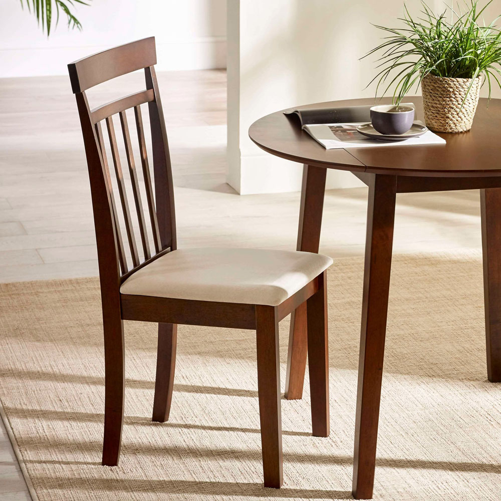 Julian Bowen Coast Set of 2 Walnut Effect Ivory Faux Suede Slatted Back Dining Chair Image 8