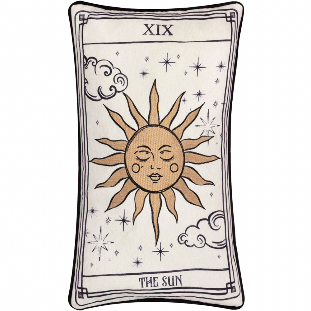 Furn Celestial Stories Embroidered Linen and Black Velvet Cushion 30 x 50cm Image 1