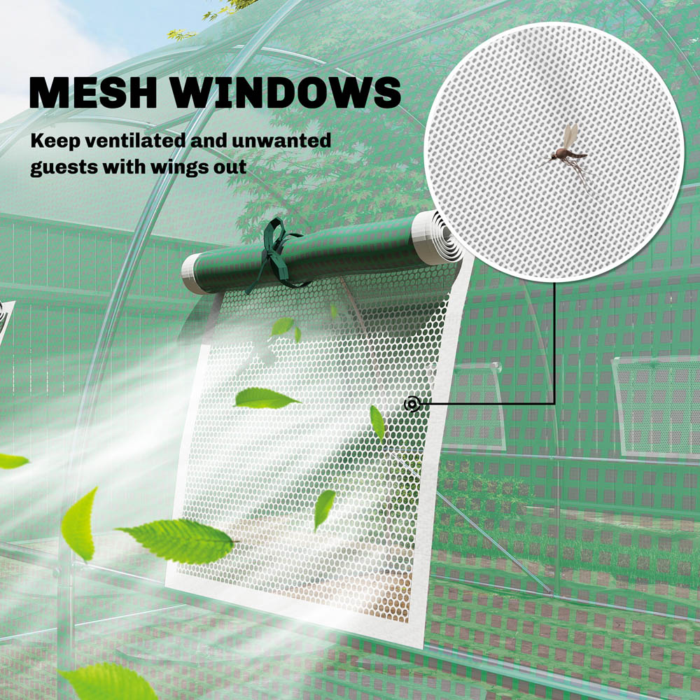Outsunny Green Polytunnel 3 x 4m Walk-In Greenhouse with 8 Windows Image 6