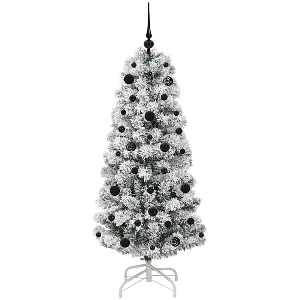 vidaXL Pre-Lit Warm White LED and Black Baubles Snow Flocked Artificial Christmas Tree 5ft Image 4