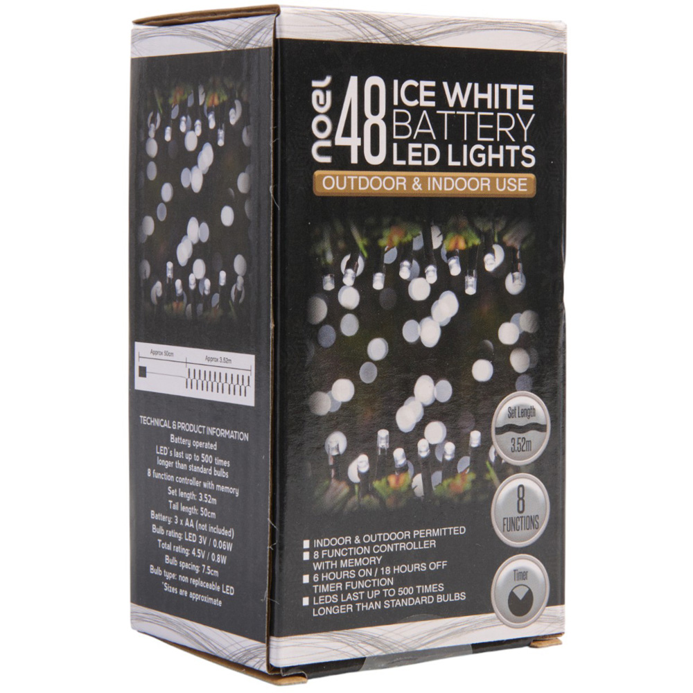 noel 48 Ice White Battery Operated LED Outdoor String Lights Image 3