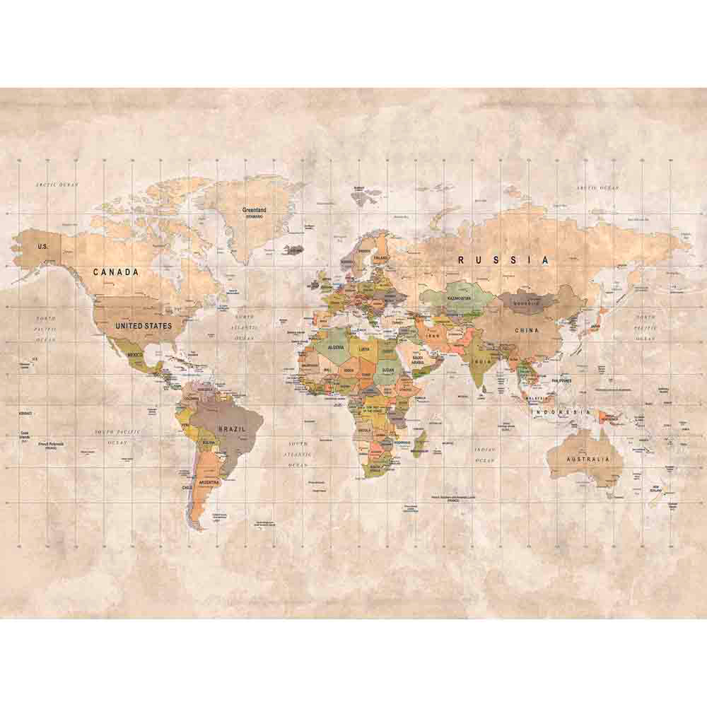 Grandeco World Map Textured Beige Wall Mural Image 2