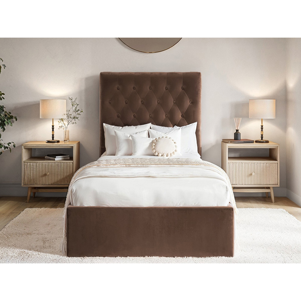 Flair Milan Single Brown Velvet Lift-Up Ottoman Bed Image 5