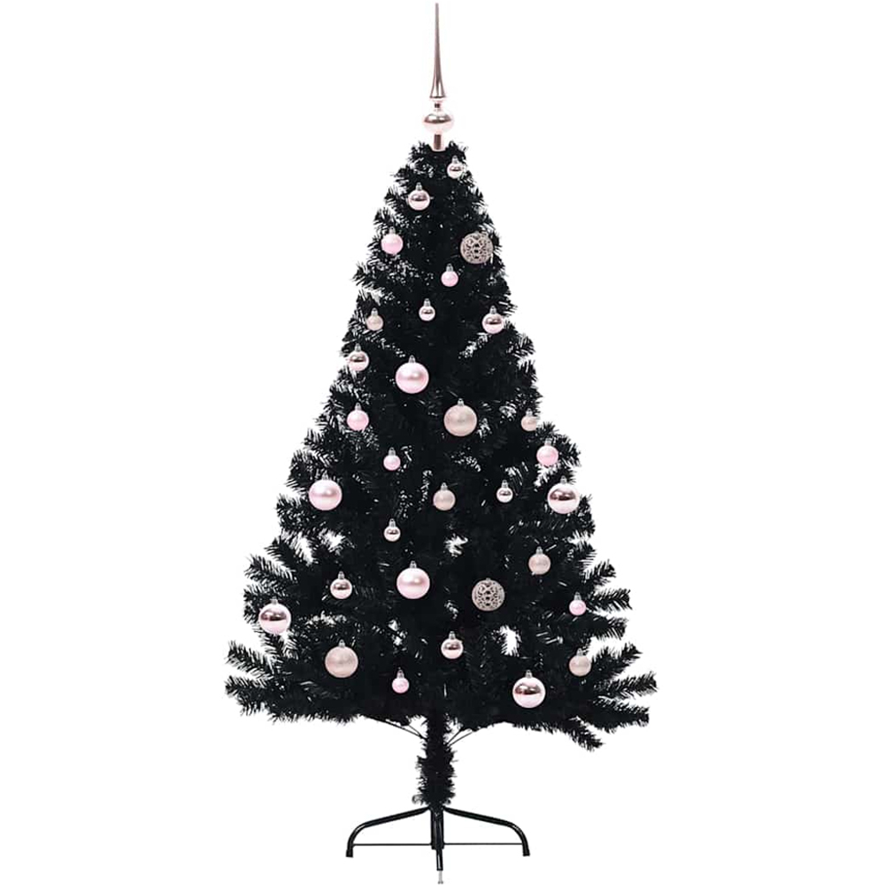 vidaXL Pre-Lit Pink Baubles Black Artificial Christmas Tree 5ft Image 5