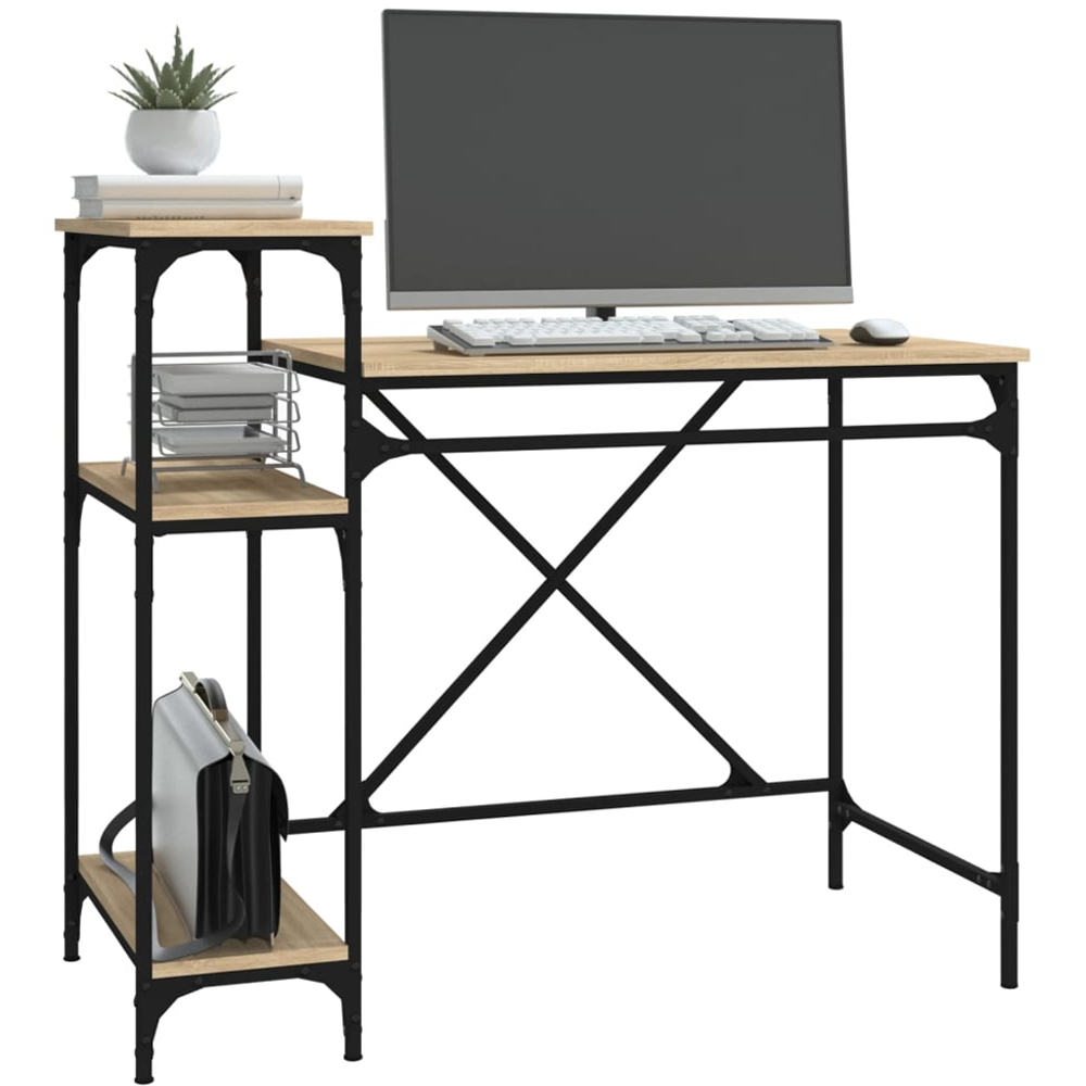vidaXL 3 Shelf Industrial Style Computer Desk Sonoma Oak Image 3