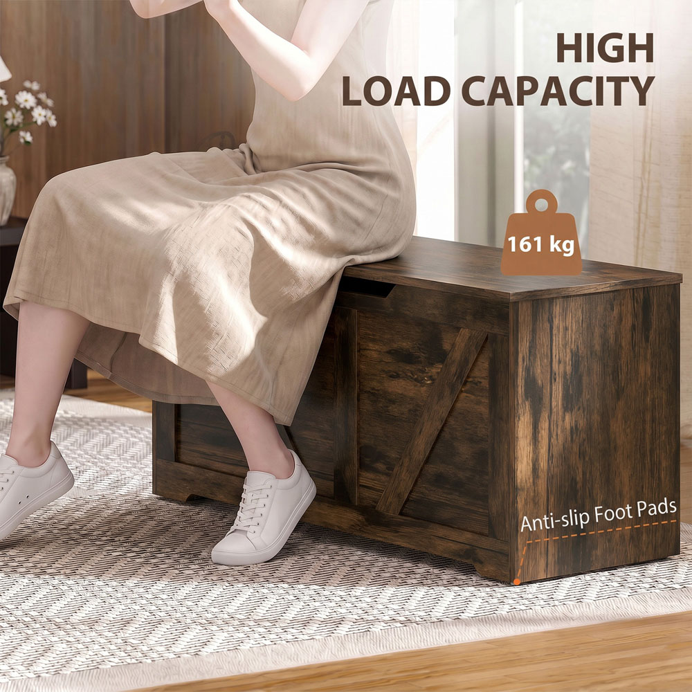 HOMCOM 127L Rustic Brown Storage Trunk with Safety Hinges Image 8
