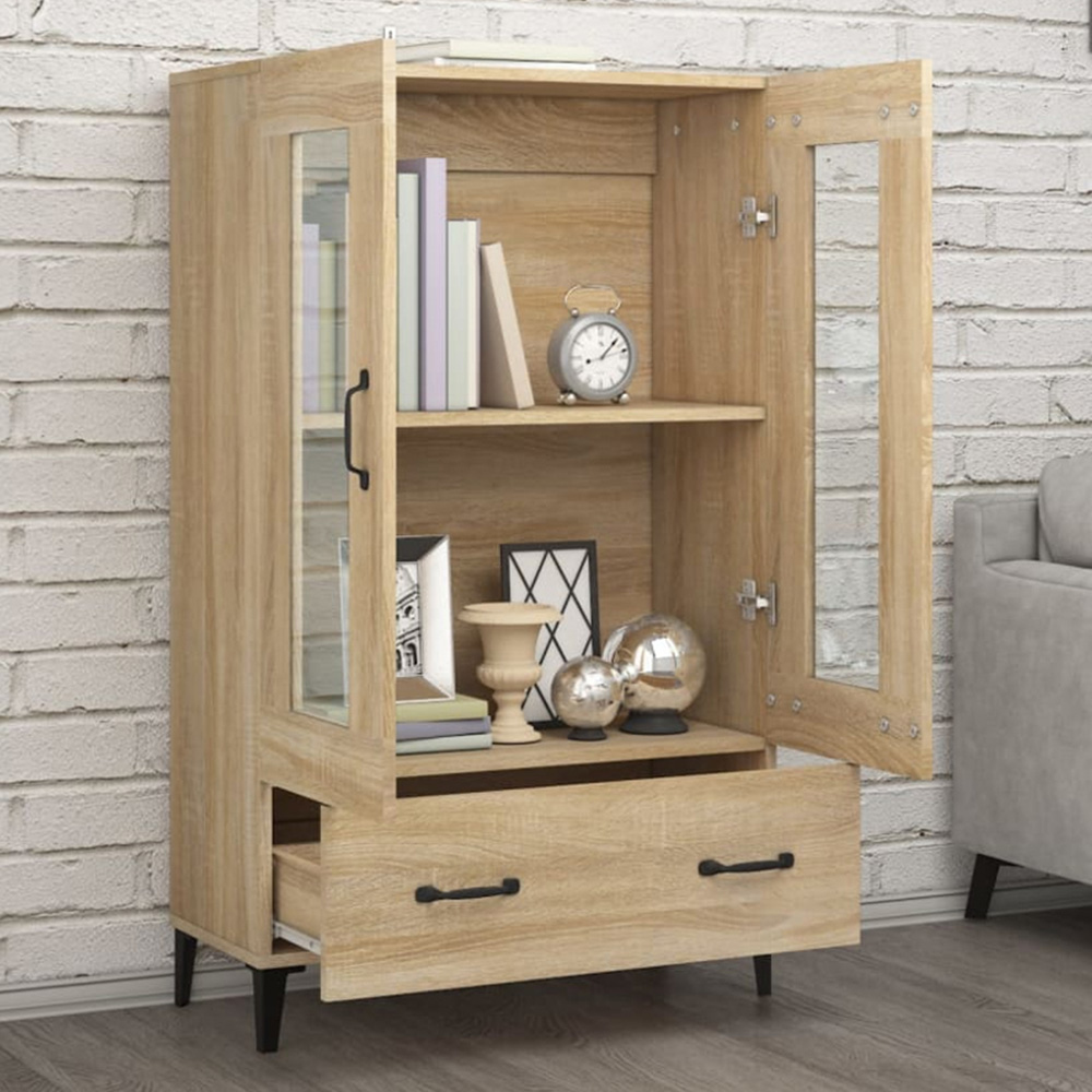 vidaXL 2 Glass Door Single Drawer Sonoma Oak Highboard Image 1