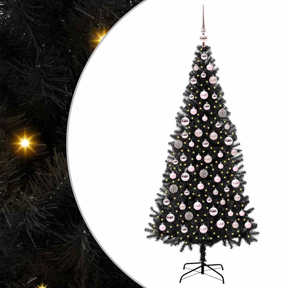 vidaXL Pre-Lit Pink Baubles Black Artificial Christmas Tree 6ft Image 2