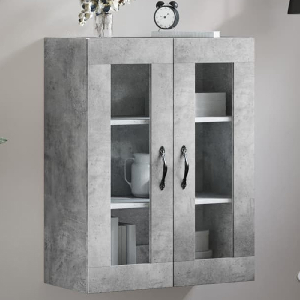 vidaXL 2 Glass Door Concrete Grey Wall Mounted Cabinet Image 1