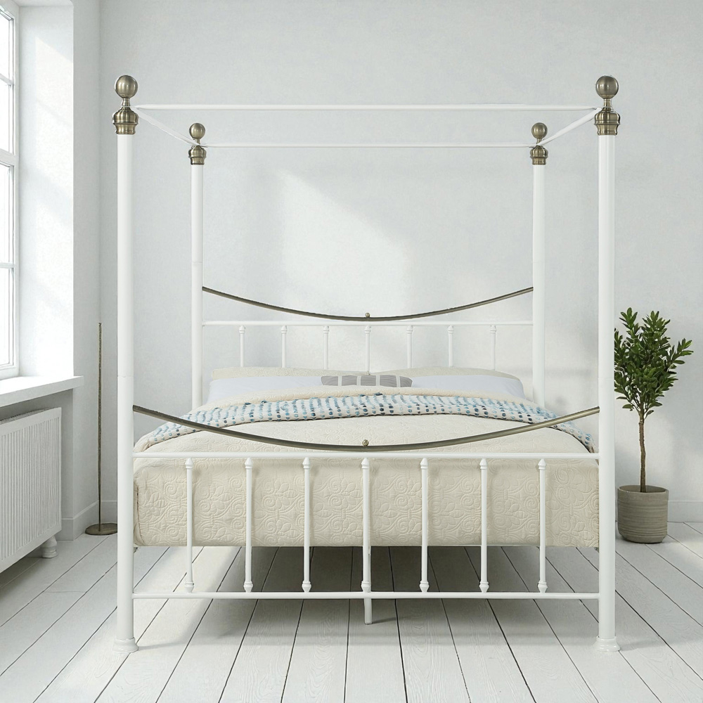 OAT Home Marylebone King Size White and Brass Metal 4 Poster Bed Frame Image 7