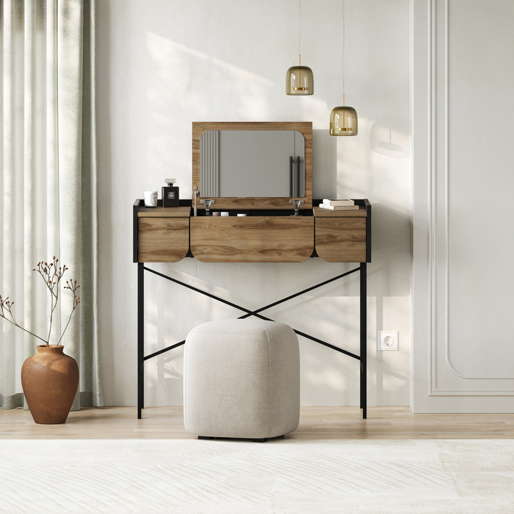 Decortie Terra Ud and Blackwood Make-Up Table with Lift-Up Door Image 4