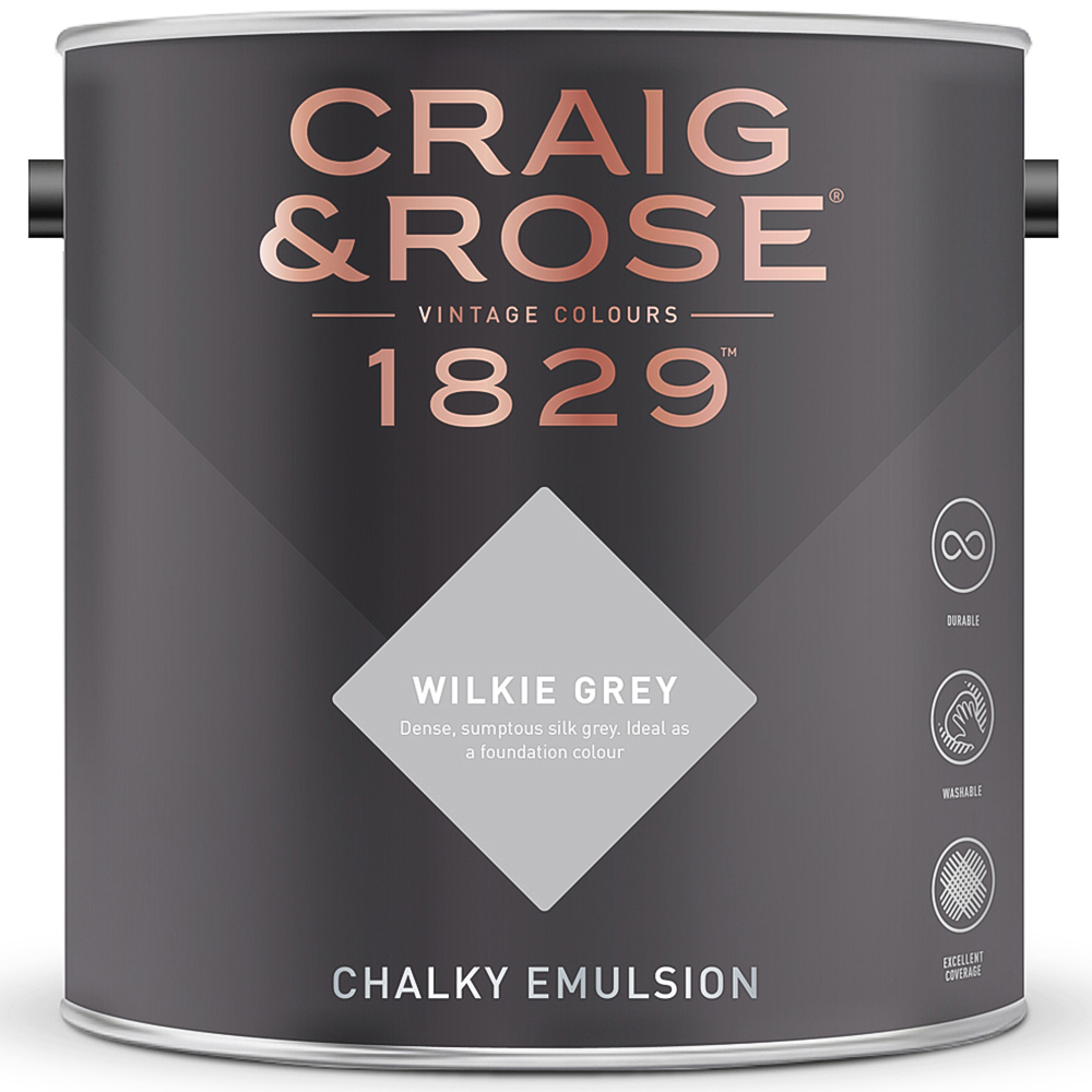 Craig & Rose 1829 Vintage Walls and Ceilings Wilkie Grey Chalky Matt Emulsion Paint 2.5L Image 2