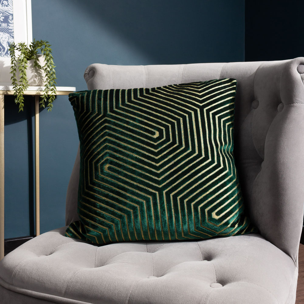 Paoletti Evoke Emerald Cut Velvet Cushion Image 2