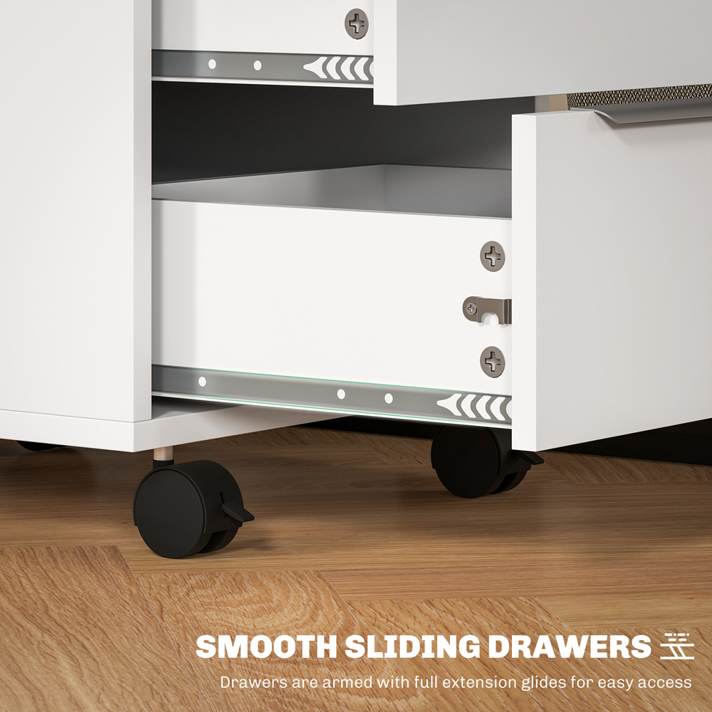 HOMCOM 3 Drawer White Lockable Mobile Filing Cabinet Image 6