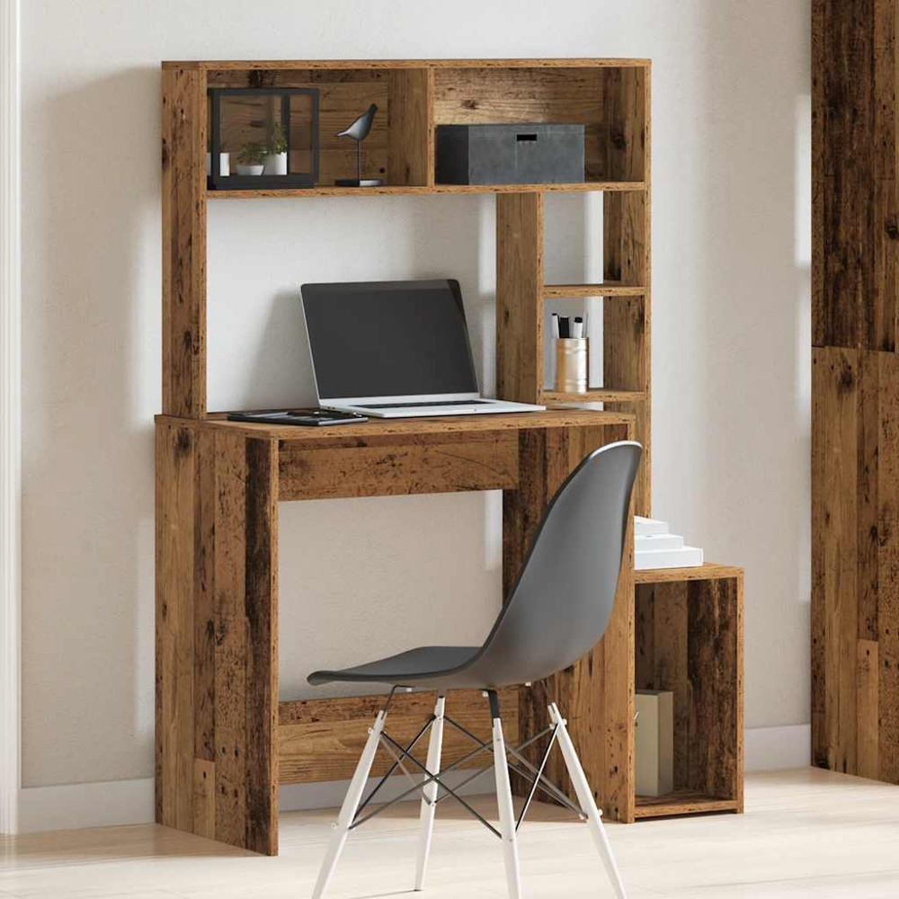 vidaXL 6 Shelf Study Desk Old Wood Effect Image 7
