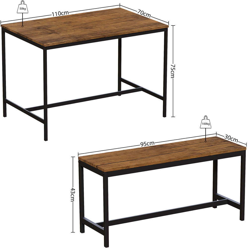 Vida Designs Roslyn 4 Seater Metal Frame Dining Bench Set Dark Wood Image 9