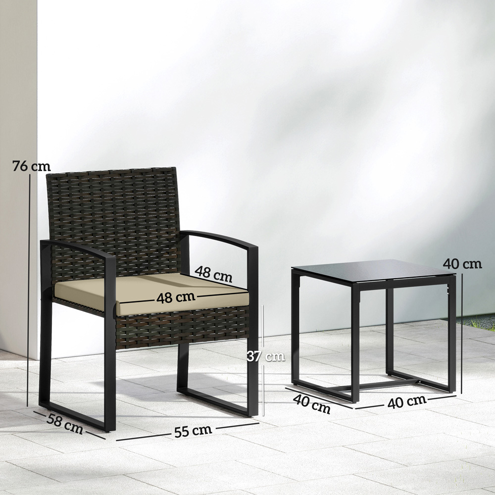 Outsunny 2 Seater Khaki PE Rattan Bistro Set with Cushion Image 9