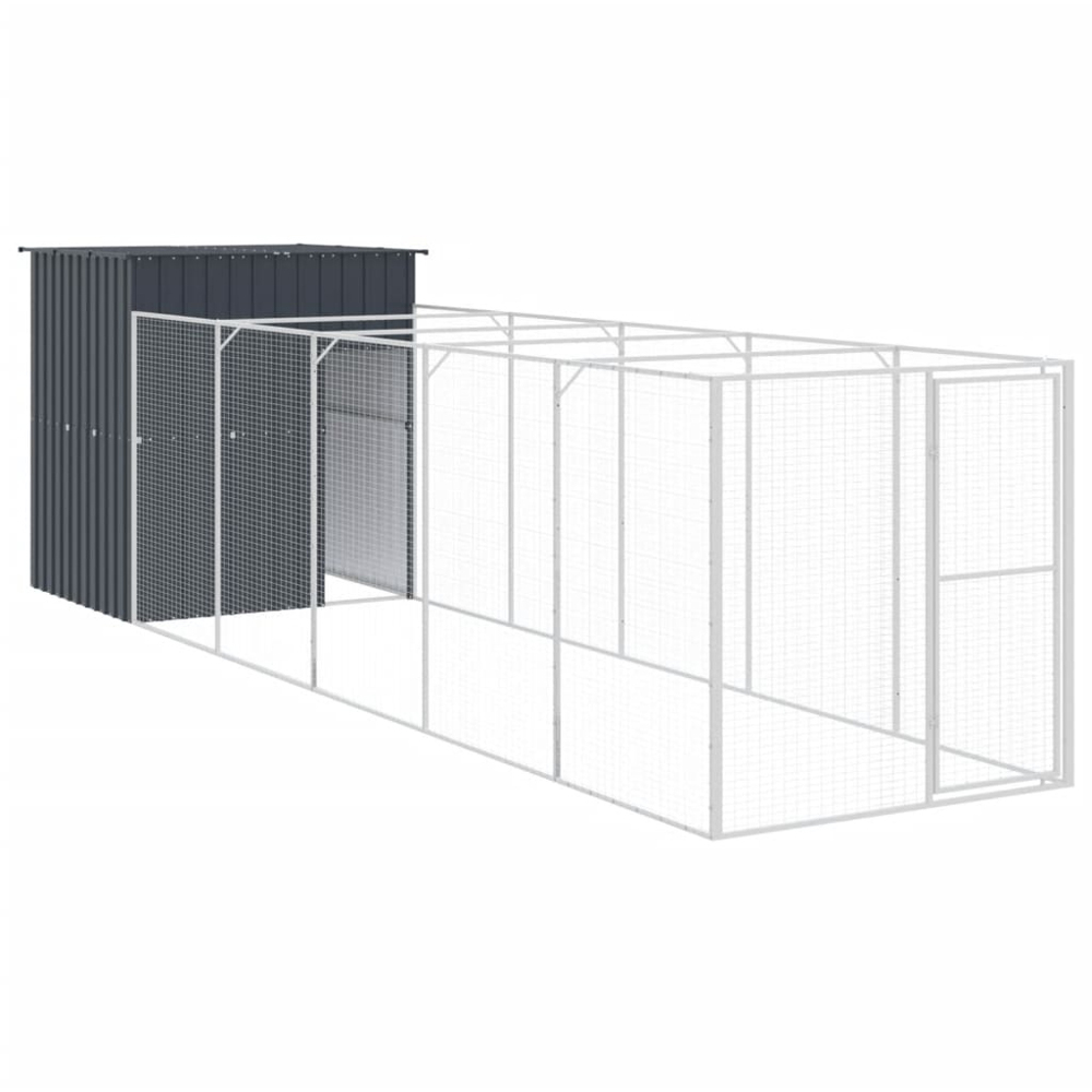 vidaXL Anthracite Galvanised Steel Dog House with Run 165 x 659 x 181cm Image 1