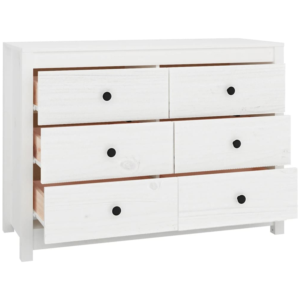 vidaXL 6 Drawer White Solid Pine Wood Sideboard Image 3