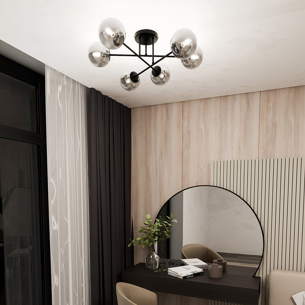 Emibig Roma 6 Light Graphite Shade Black E14 Ceiling Light Image 2