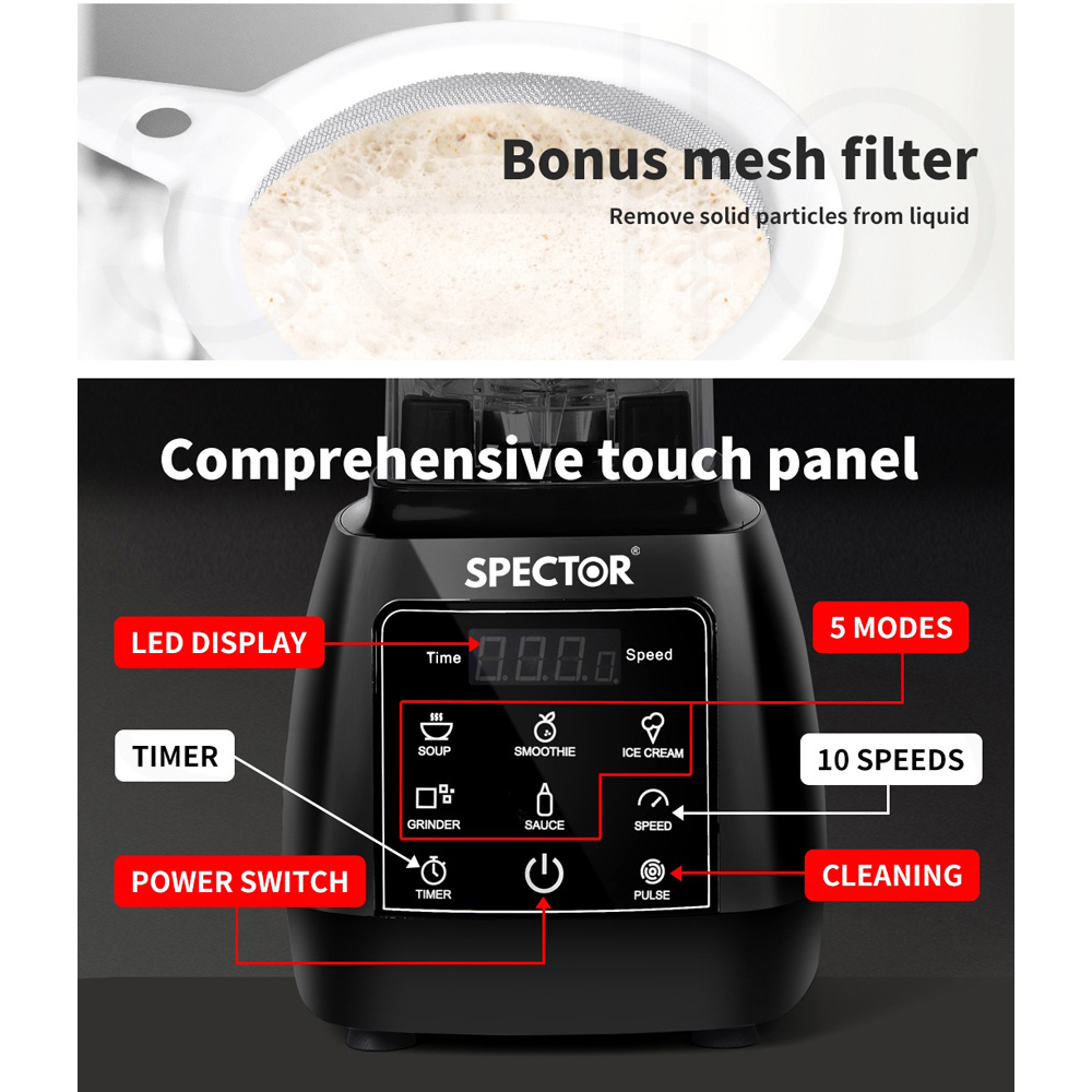 Spector AP0029-BK Black Commercial Blender Mixer Food Processor 2L Image 7
