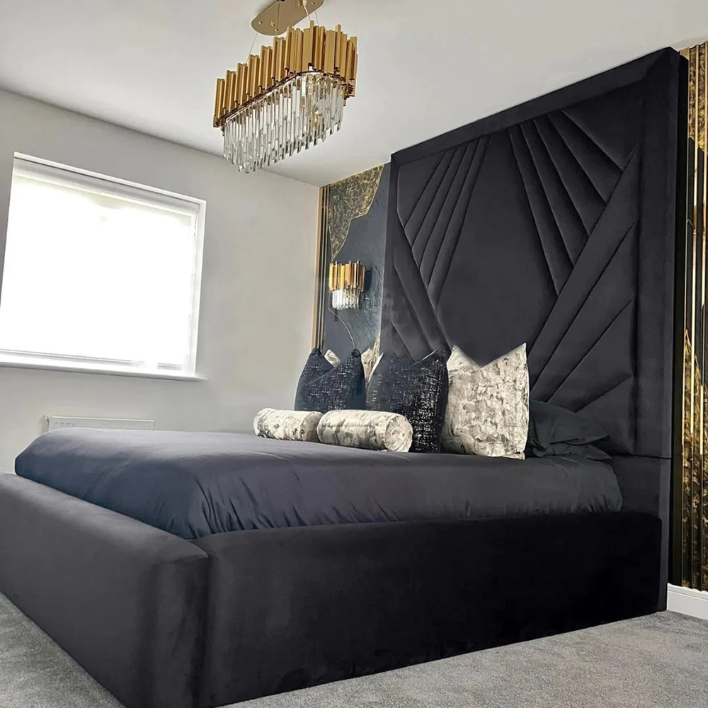 Eleganza Home Solia Super King Size Steel Plush Velvet Bed Frame with Headboard Image 1