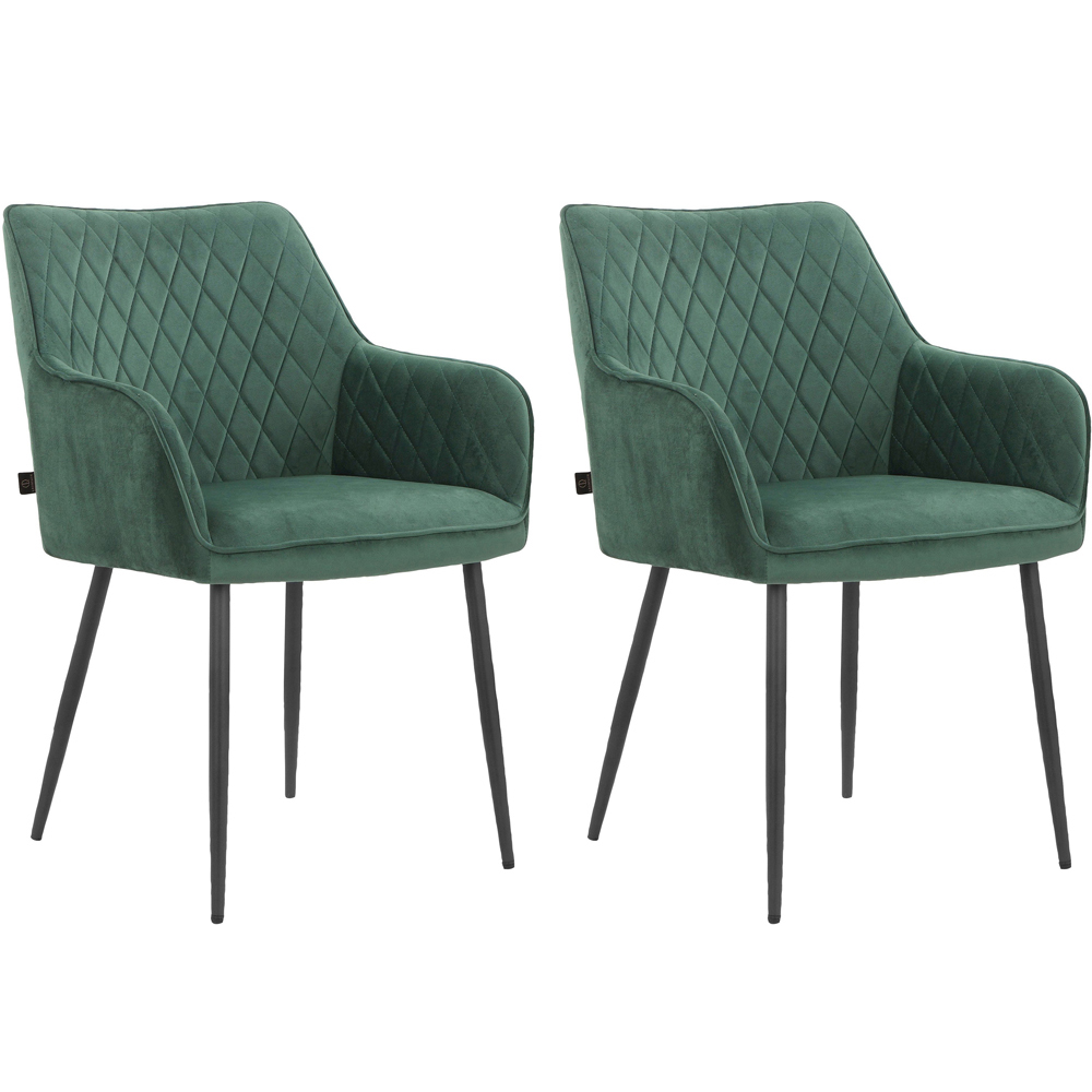 Loft24 Elvira Set of 2 Green Velvet Dining Chair Image 2