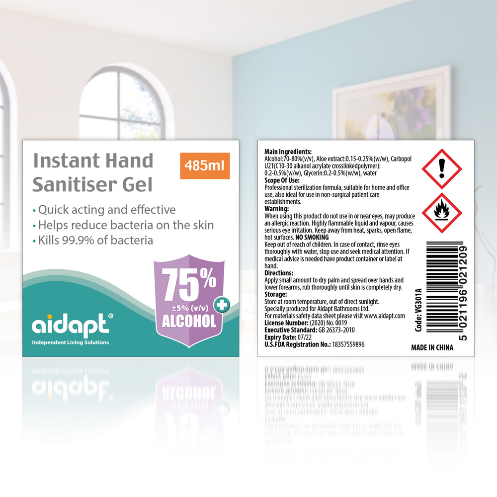 Aidapt Instant Hand Sanitiser Gel 485ml Image 6