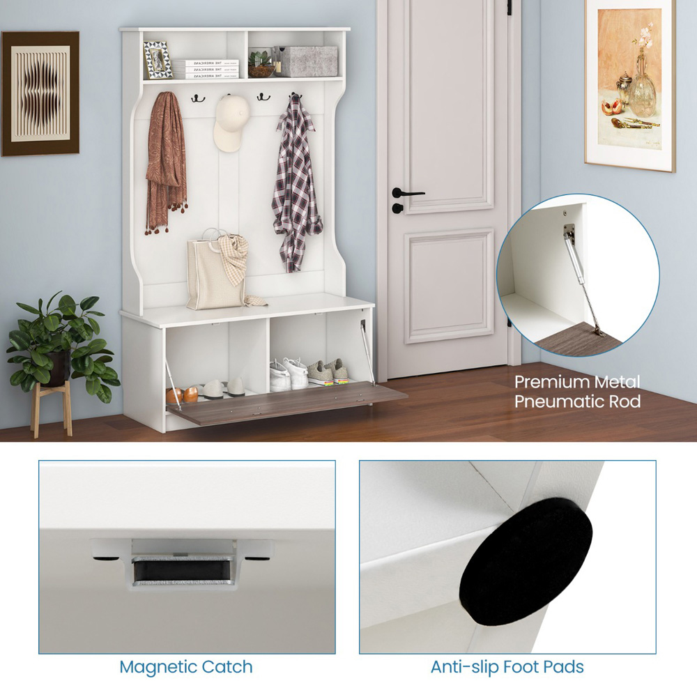 Costway 2 Shelf 5 Double Hook White Freestanding Coat Rack Image 8