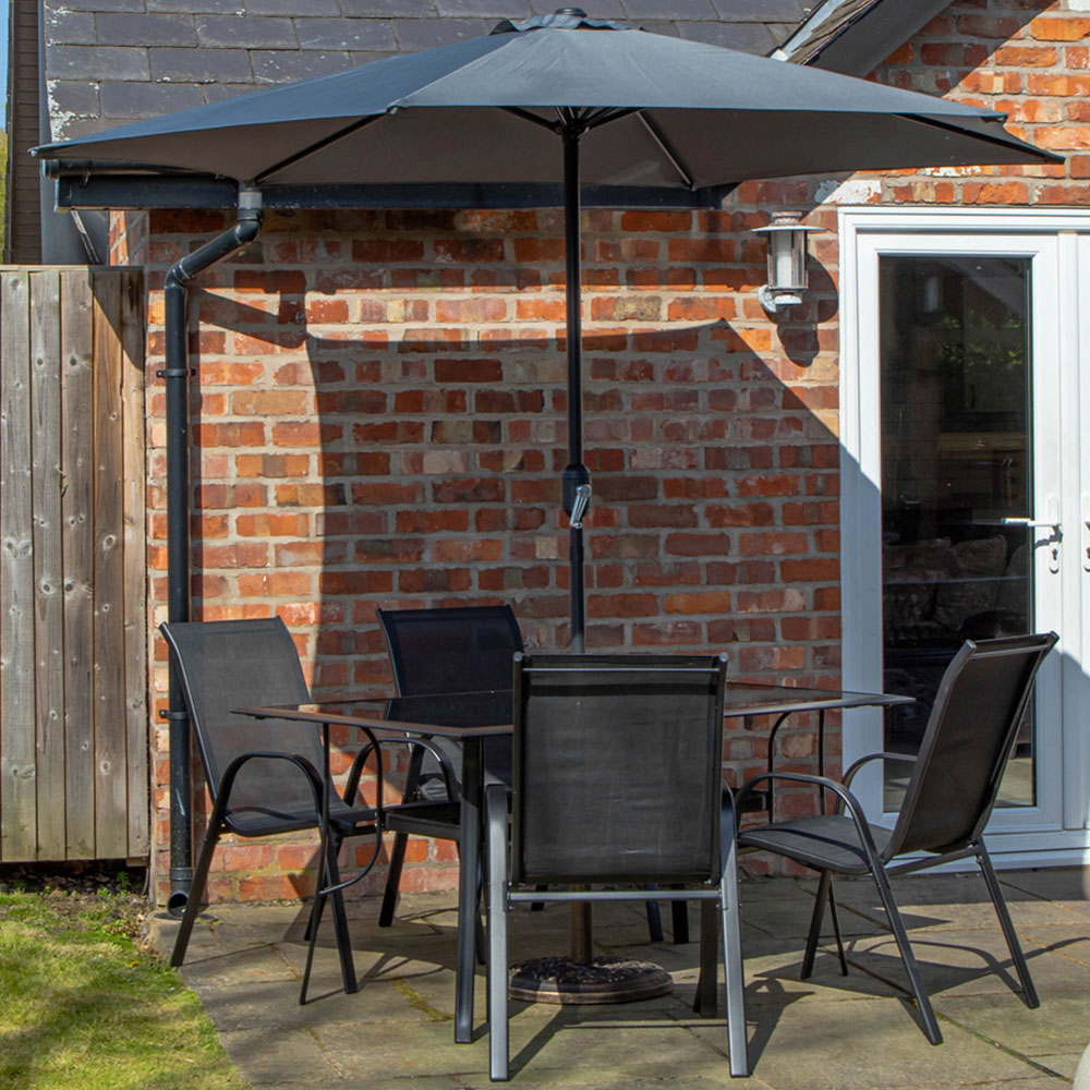 Samuel Alexander 4 Seater Glass Top Garden Dining Table with Grey Havana Parasol and Base 2.7m Image 1