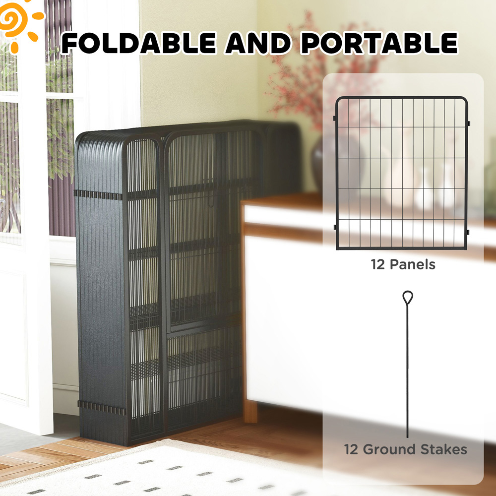 PawHut 12 Panel Black Medium Dog Pen Puppy Pen Image 6