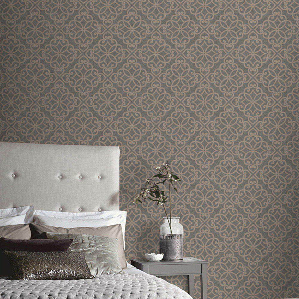 Arthouse Ornate Motif Charcoal and Rose Gold Wallpaper Image 4