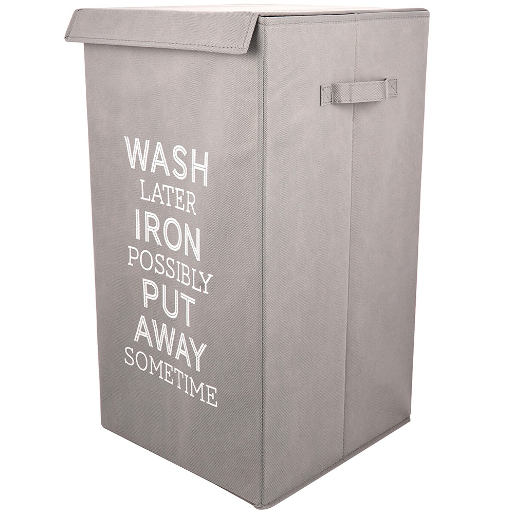 Grey Wash Iron Slogan Laundry Basket Image 1